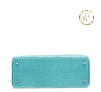 Kelly 28 Retourne Matte Bleu Cyr Alligator Palladium handbags