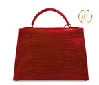 Kelly 32 Shiny Braise Porosus croco Sellier 18K White Gold & Diamond hardware - handbags