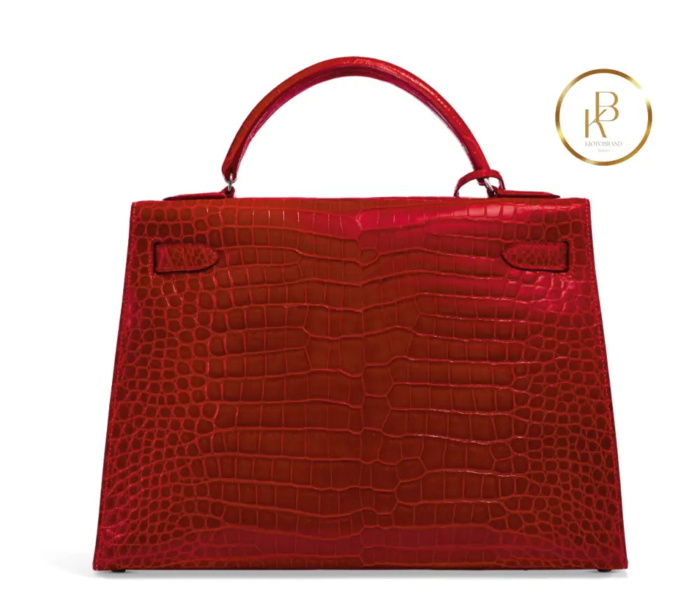 Kelly 32 Shiny Braise Porosus croco Sellier 18K White Gold & Diamond hardware - handbags