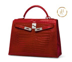 Kelly 32 Shiny Braise Porosus croco Sellier 18K White Gold & Diamond hardware - handbags