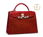 Kelly 32 Shiny Braise Porosus croco Sellier 18K White Gold & Diamond hardware - handbags