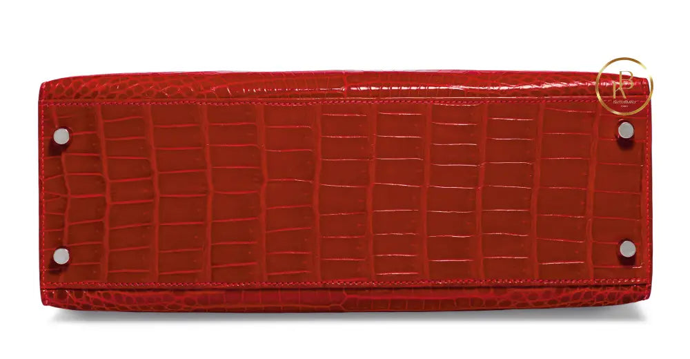 Kelly 32 Shiny Braise Porosus croco Sellier 18K White Gold & Diamond hardware - handbags