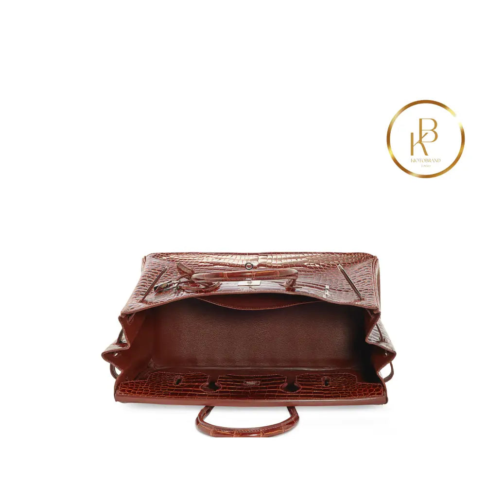 Birkin 35 Shiny Miel Porosus Croc 18K White Gold & Diamond Hardware Handbags